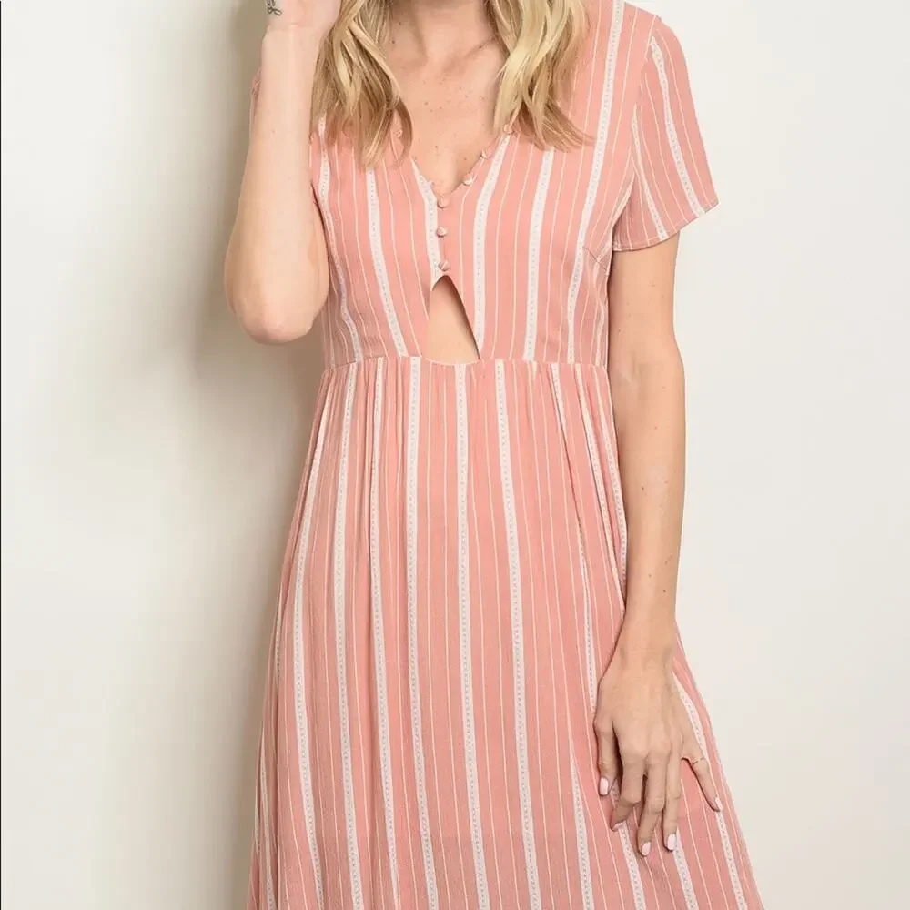 Short Sleeve Dress Striped V-Neck Tunic